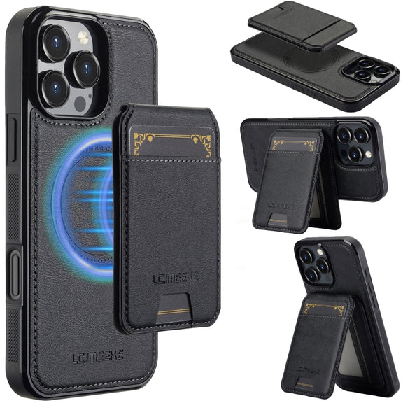 For iPhone 16 Pro Max LC.IMEEKE L3 Series Detachable RFID Card Bag Magsafe Phone Case(Black)