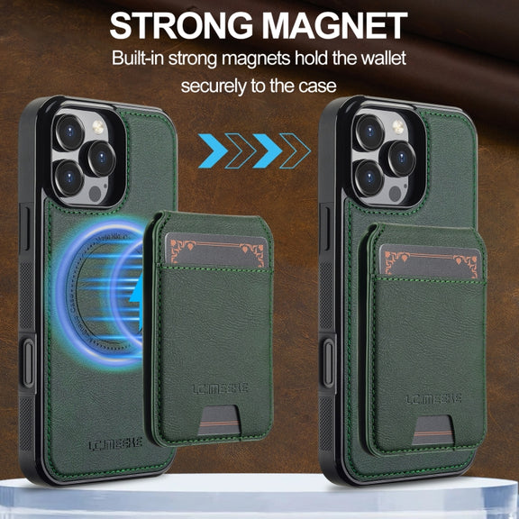 For iPhone 16 Pro Max LC.IMEEKE L3 Series Detachable RFID Card Bag Magsafe Phone Case(Green)