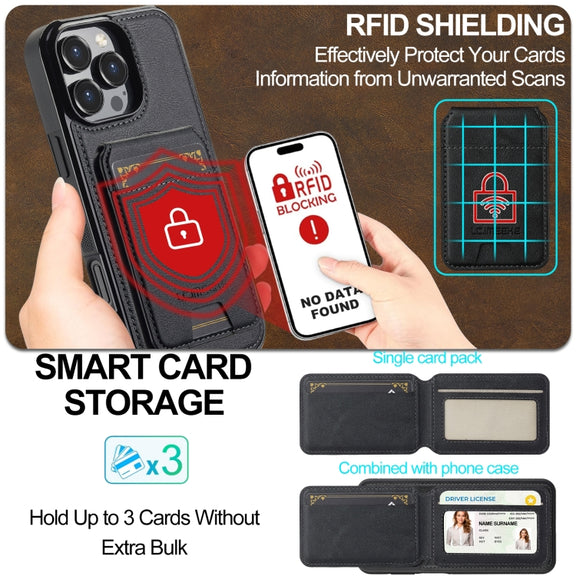 For iPhone 16 Pro LC.IMEEKE L3 Series Detachable RFID Card Bag Magsafe Phone Case(Black)