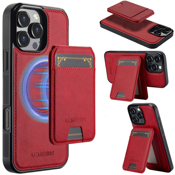 For iPhone 16 Pro LC.IMEEKE L3 Series Detachable RFID Card Bag Magsafe Phone Case(Red)