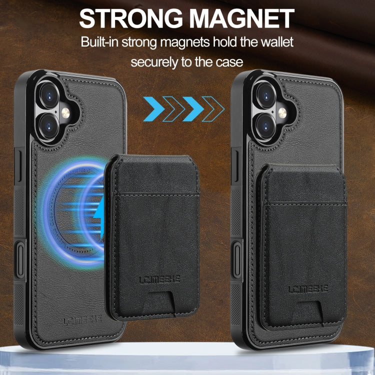 For iPhone 16 LC.IMEEKE L3 Series Detachable RFID Card Bag Magsafe Phone Case(Black)
