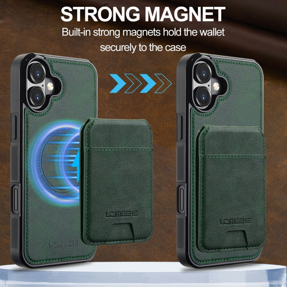 For iPhone 16 LC.IMEEKE L3 Series Detachable RFID Card Bag Magsafe Phone Case(Green)