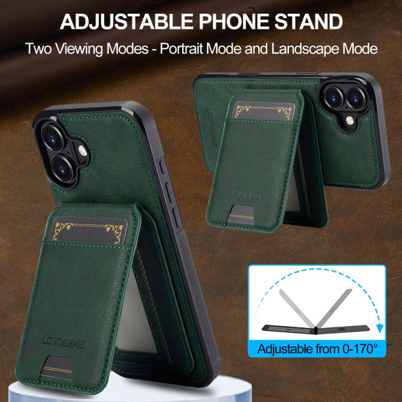 For iPhone 16 LC.IMEEKE L3 Series Detachable RFID Card Bag Magsafe Phone Case(Green)