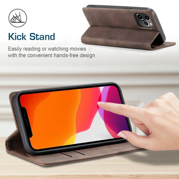 For iPhone 12 Pro Max CaseMe-013 Multifunctional Retro Frosted Horizontal Flip Leather Case with Card Slot & Holder & Wallet(Coffee)