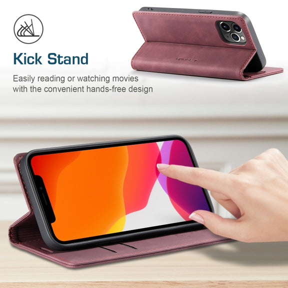 For iPhone 12 Pro Max CaseMe-013 Multifunctional Retro Frosted Horizontal Flip Leather Case with Card Slot & Holder & Wallet(Wine Red)