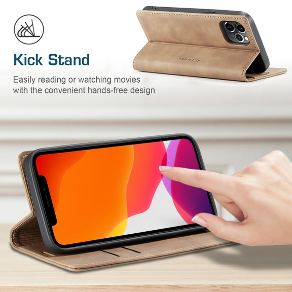 For iPhone 12 Pro Max CaseMe-013 Multifunctional Retro Frosted Horizontal Flip Leather Case with Card Slot & Holder & Wallet(Brown)