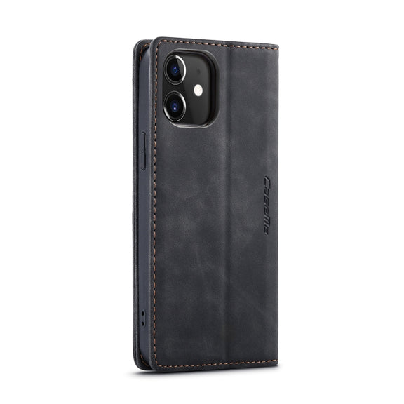 For iPhone 12 / 12 Pro CaseMe-013 Multifunctional Retro Frosted Horizontal Flip Leather Case with Card Slot & Holder & Wallet(Black)