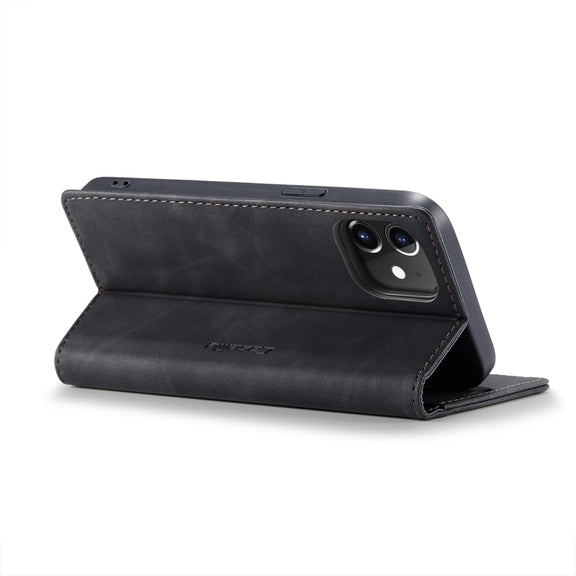 For iPhone 12 / 12 Pro CaseMe-013 Multifunctional Retro Frosted Horizontal Flip Leather Case with Card Slot & Holder & Wallet(Black)