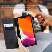 For iPhone 12 / 12 Pro CaseMe-013 Multifunctional Retro Frosted Horizontal Flip Leather Case with Card Slot & Holder & Wallet(Black)
