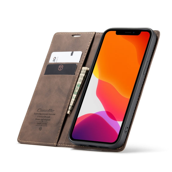 For iPhone 12 / 12 Pro CaseMe-013 Multifunctional Retro Frosted Horizontal Flip Leather Case with Card Slot & Holder & Wallet(Coffee)