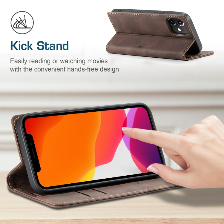 For iPhone 12 / 12 Pro CaseMe-013 Multifunctional Retro Frosted Horizontal Flip Leather Case with Card Slot & Holder & Wallet(Coffee)