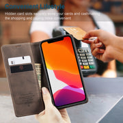 For iPhone 12 / 12 Pro CaseMe-013 Multifunctional Retro Frosted Horizontal Flip Leather Case with Card Slot & Holder & Wallet(Coffee)