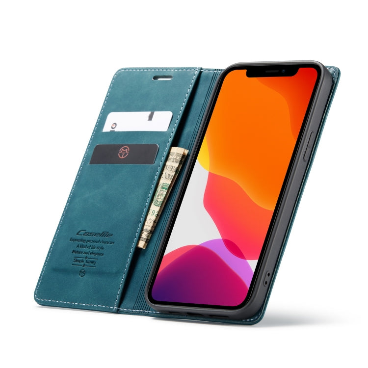 For iPhone 12 / 12 Pro CaseMe-013 Multifunctional Retro Frosted Horizontal Flip Leather Case with Card Slot & Holder & Wallet(Blue) - iPhone 12 / 12 Pro Cases by CaseMe | Online Shopping South Africa | PMC Jewellery | Buy Now Pay Later Mobicred
