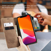 For iPhone 12 / 12 Pro CaseMe-013 Multifunctional Retro Frosted Horizontal Flip Leather Case with Card Slot & Holder & Wallet(Brown)