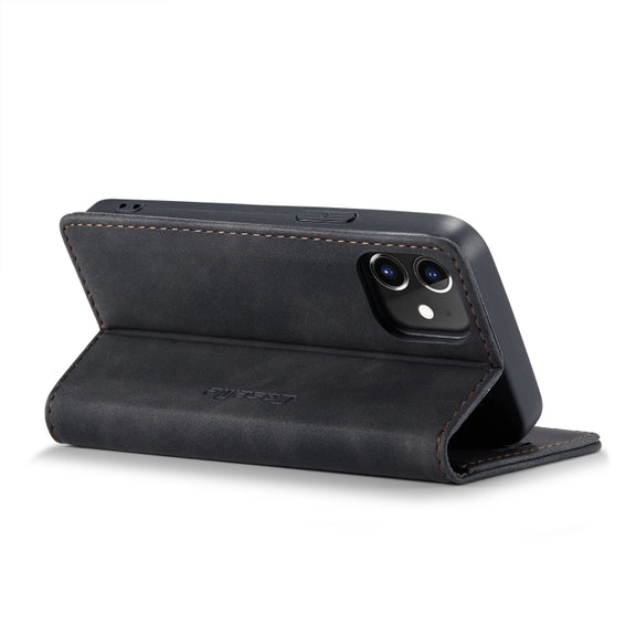 For iPhone 12 mini CaseMe-013 Multifunctional Retro Frosted Horizontal Flip Leather Case with Card Slot & Holder & Wallet(Black)