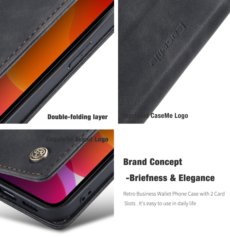 For iPhone 12 mini CaseMe-013 Multifunctional Retro Frosted Horizontal Flip Leather Case with Card Slot & Holder & Wallet(Black) - free shipping - PMC Jewellery - Order now!