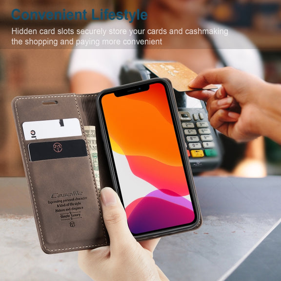 For iPhone 12 mini CaseMe-013 Multifunctional Retro Frosted Horizontal Flip Leather Case with Card Slot & Holder & Wallet(Coffee)