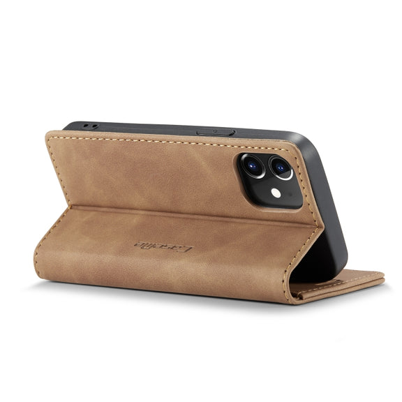 For iPhone 12 mini CaseMe-013 Multifunctional Retro Frosted Horizontal Flip Leather Case with Card Slot & Holder & Wallet(Brown)