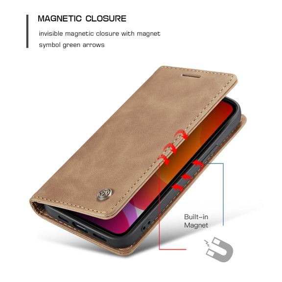 For iPhone 12 mini CaseMe-013 Multifunctional Retro Frosted Horizontal Flip Leather Case with Card Slot & Holder & Wallet(Brown)