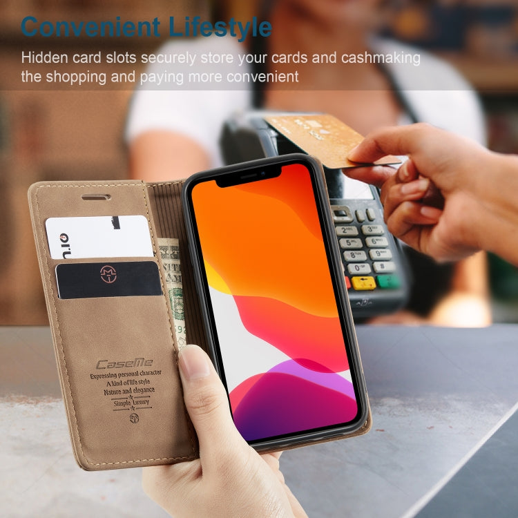 For iPhone 12 mini CaseMe-013 Multifunctional Retro Frosted Horizontal Flip Leather Case with Card Slot & Holder & Wallet(Brown)