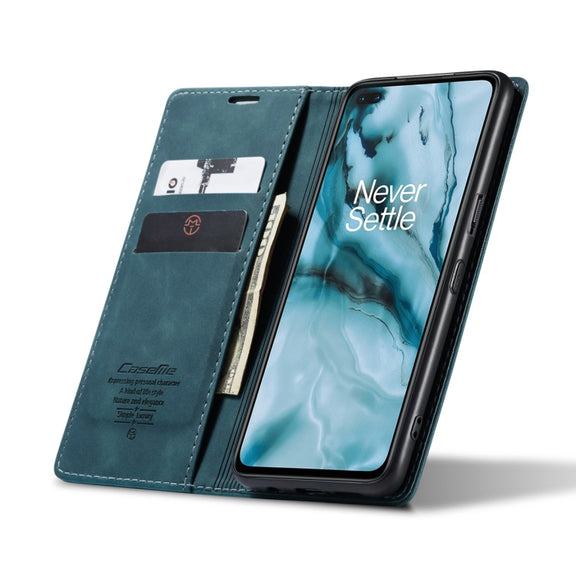 For OnePlus Nord CaseMe-013 Multifunctional Retro Frosted Horizontal Flip Leather Case with Card Slot & Holder & Wallet(Blue)