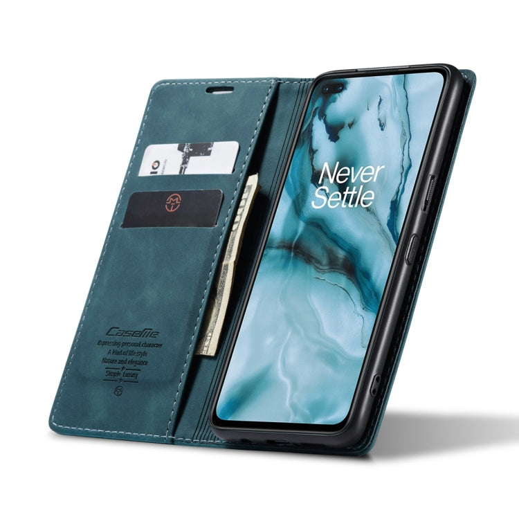 For OnePlus Nord CaseMe-013 Multifunctional Retro Frosted Horizontal Flip Leather Case with Card Slot & Holder & Wallet(Blue)
