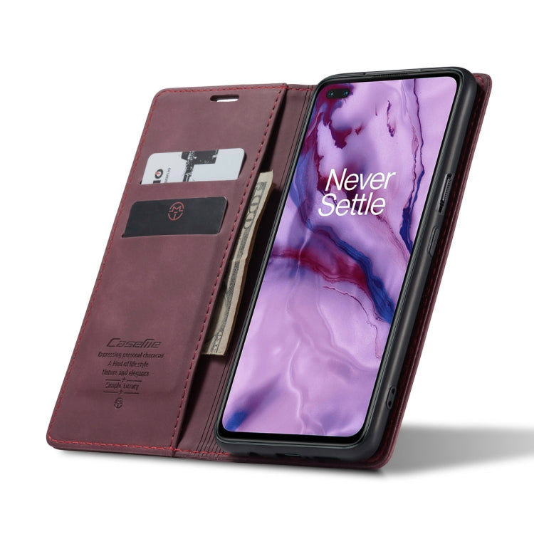 For OnePlus Nord CaseMe-013 Multifunctional Retro Frosted Horizontal Flip Leather Case with Card Slot & Holder & Wallet(Wine Red)