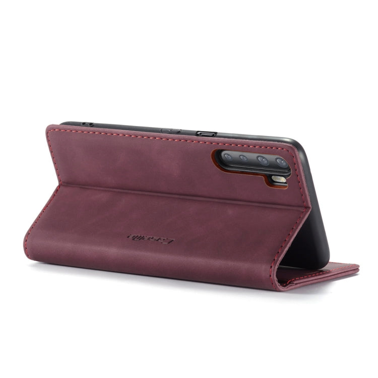 For OnePlus Nord CaseMe-013 Multifunctional Retro Frosted Horizontal Flip Leather Case with Card Slot & Holder & Wallet(Wine Red)