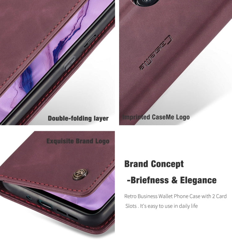 For OnePlus Nord CaseMe-013 Multifunctional Retro Frosted Horizontal Flip Leather Case with Card Slot & Holder & Wallet(Wine Red)