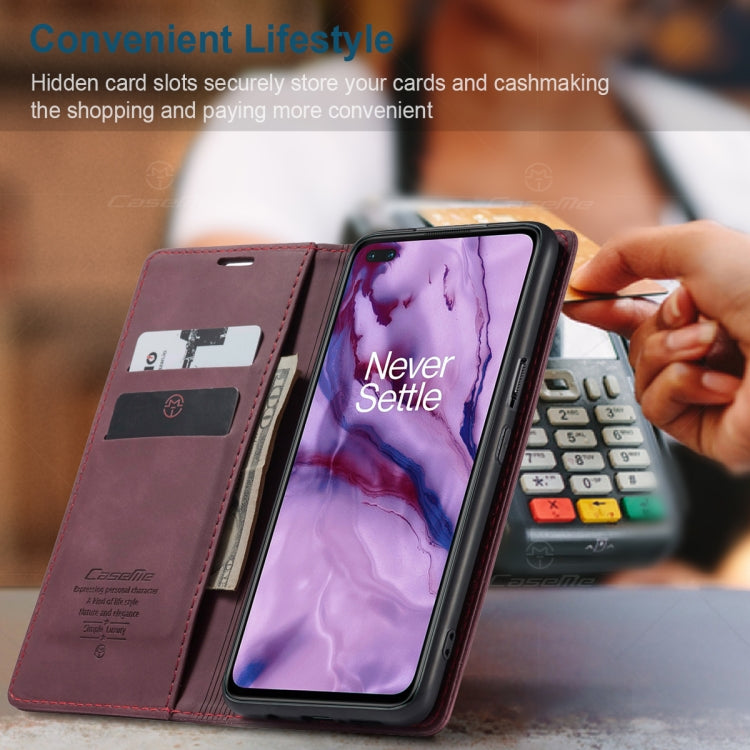 For OnePlus Nord CaseMe-013 Multifunctional Retro Frosted Horizontal Flip Leather Case with Card Slot & Holder & Wallet(Wine Red)