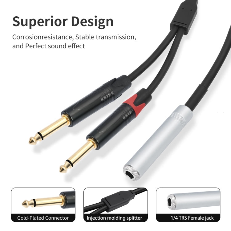 6.35mm 1/4 TRS Stereo Female to Dual Male Y-type Audio Cable, Length:50cm - Microphone Audio Cable & Connector by PMC TechLife | Online Shopping South Africa | PMC TechLife | Buy Now Pay Later Mobicred