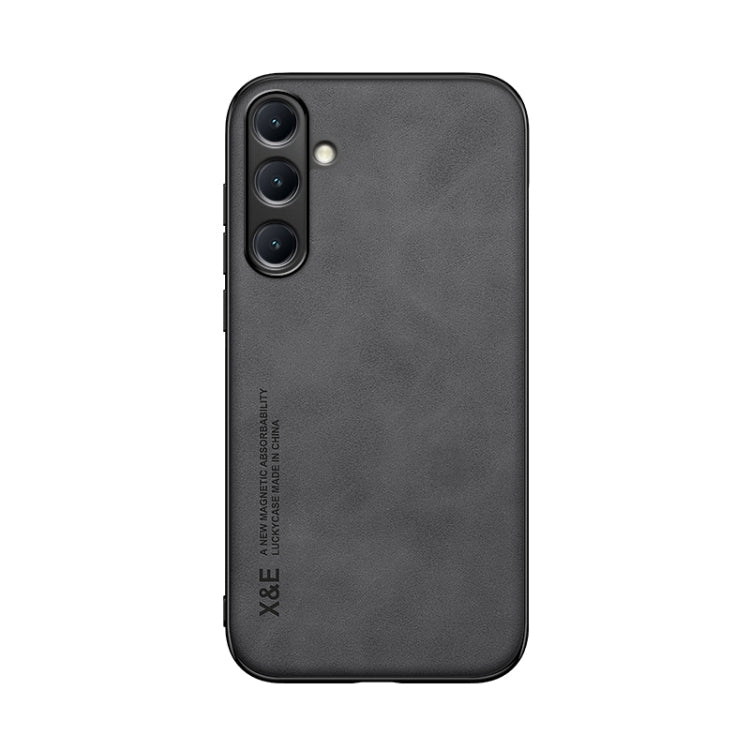 For Samsung Galaxy S25+ 5G Skin Feel Magnetic Leather Back Phone Case(Dark Grey)