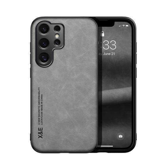 For Samsung Galaxy S25 Ultra 5G Skin Feel Magnetic Leather Back Phone Case(Light Grey)