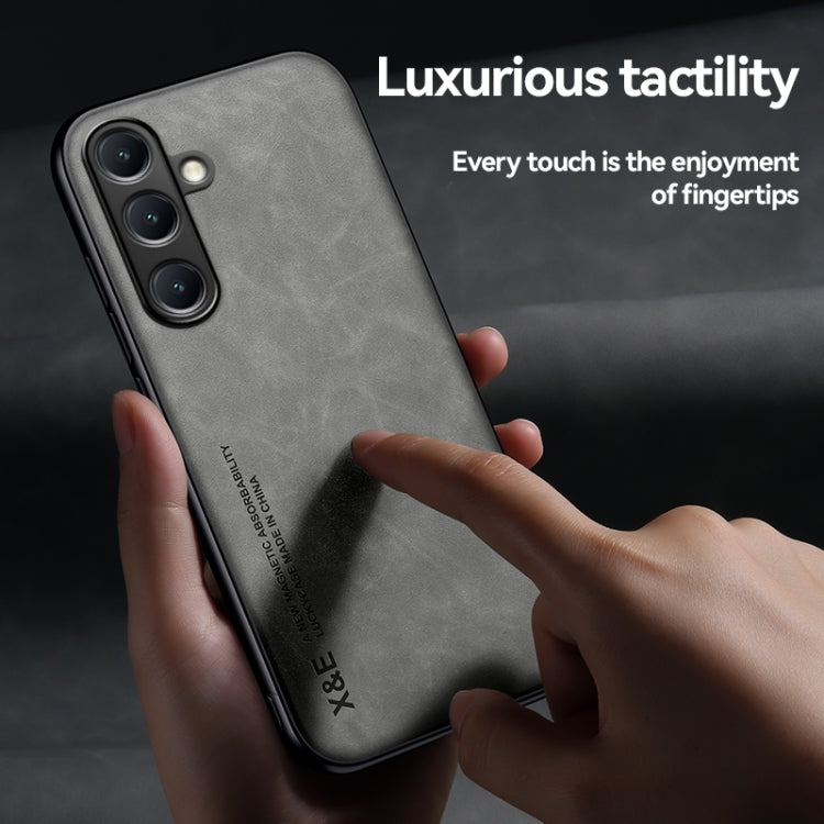 For Samsung Galaxy S25+ 5G Skin Feel Magnetic Leather Back Phone Case(Dark Grey)