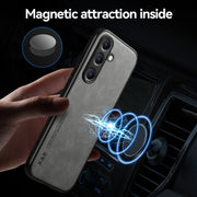 For Samsung Galaxy S25+ 5G Skin Feel Magnetic Leather Back Phone Case(Dark Grey)