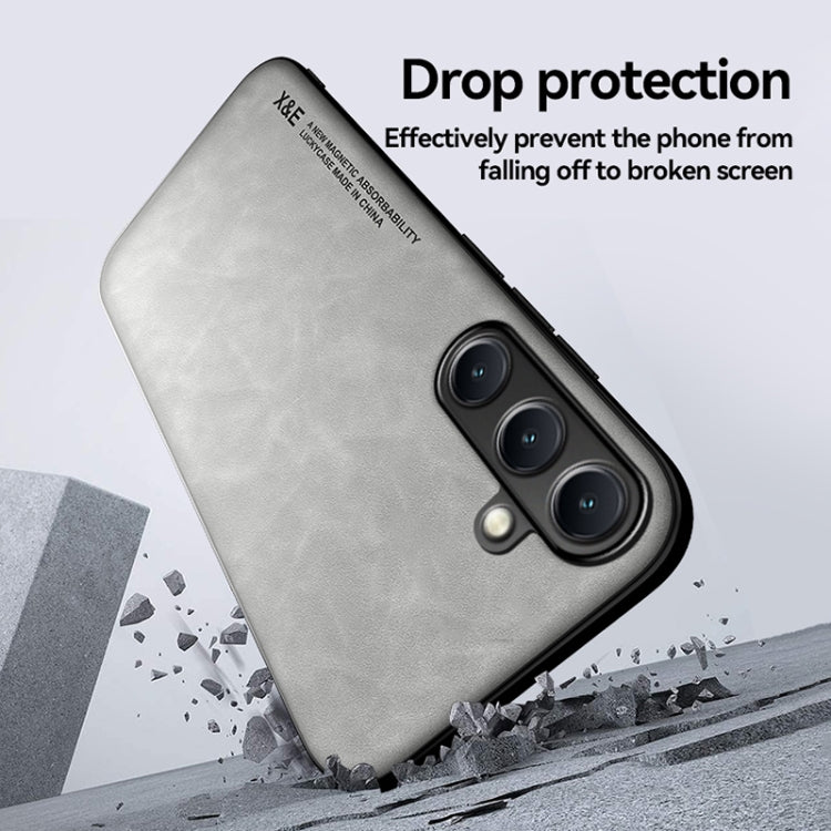 For Samsung Galaxy S25+ 5G Skin Feel Magnetic Leather Back Phone Case(Dark Grey)