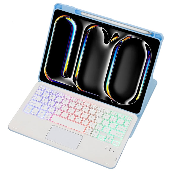 For iPad Pro 11 2024 L13-AS 360 Rotation Acrylic Transparent Bluetooth Keyboard Leather Case With Touch Control / Backlight(Blue)