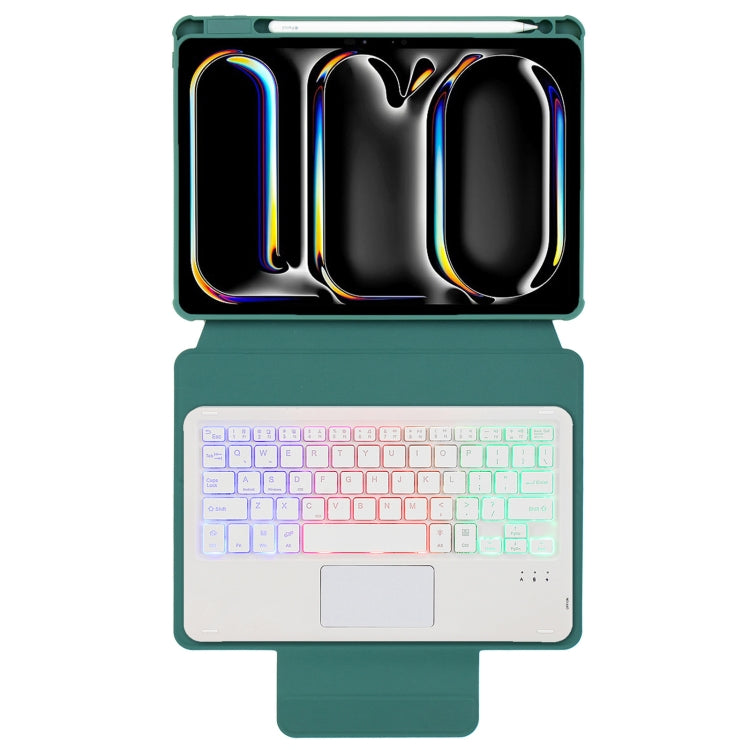 For iPad Pro 11 2024 L13-AS 360 Rotation Acrylic Transparent Bluetooth Keyboard Leather Case With Touch Control / Backlight(Green) - For iPad Pro by PMC Jewellery | Online Shopping South Africa | PMC Jewellery | Buy Now Pay Later Mobicred
