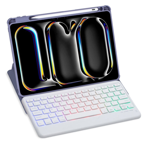 For iPad Pro 11 2024 L13-BS 360 Rotation Acrylic Transparent Bluetooth Keyboard Leather Case with Backlight(Purple)