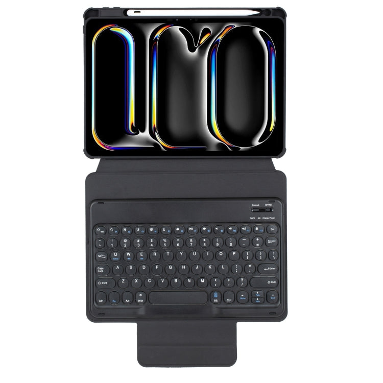 For iPad Pro 11 2024 YL13 360 Rotation Acrylic Transparent Round Keycap Bluetooth Keyboard Leather Case(Black)