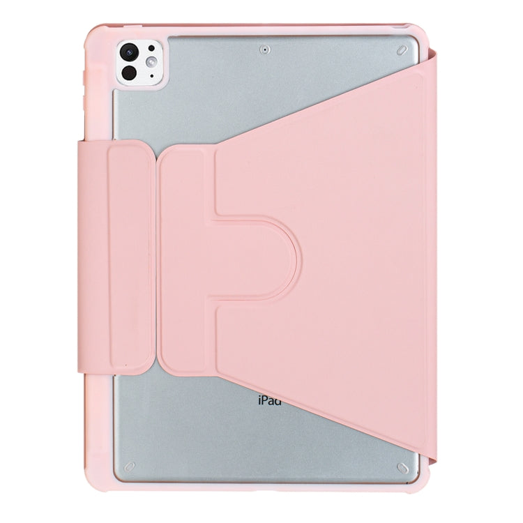 For iPad Pro 11 2024 YL13 360 Rotation Acrylic Transparent Round Keycap Bluetooth Keyboard Leather Case(Pink)