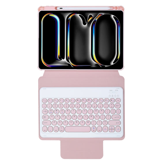 For iPad Pro 11 2024 YL13 360 Rotation Acrylic Transparent Round Keycap Bluetooth Keyboard Leather Case(Pink)
