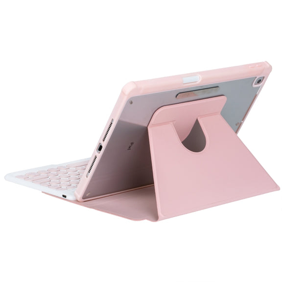 For iPad Pro 11 2024 YL13 360 Rotation Acrylic Transparent Round Keycap Bluetooth Keyboard Leather Case(Pink)