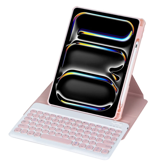 For iPad Pro 11 2024 YL13 360 Rotation Acrylic Transparent Round Keycap Bluetooth Keyboard Leather Case(Pink)