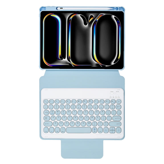 For iPad Pro 11 2024 YL13 360 Rotation Acrylic Transparent Round Keycap Bluetooth Keyboard Leather Case(Blue)