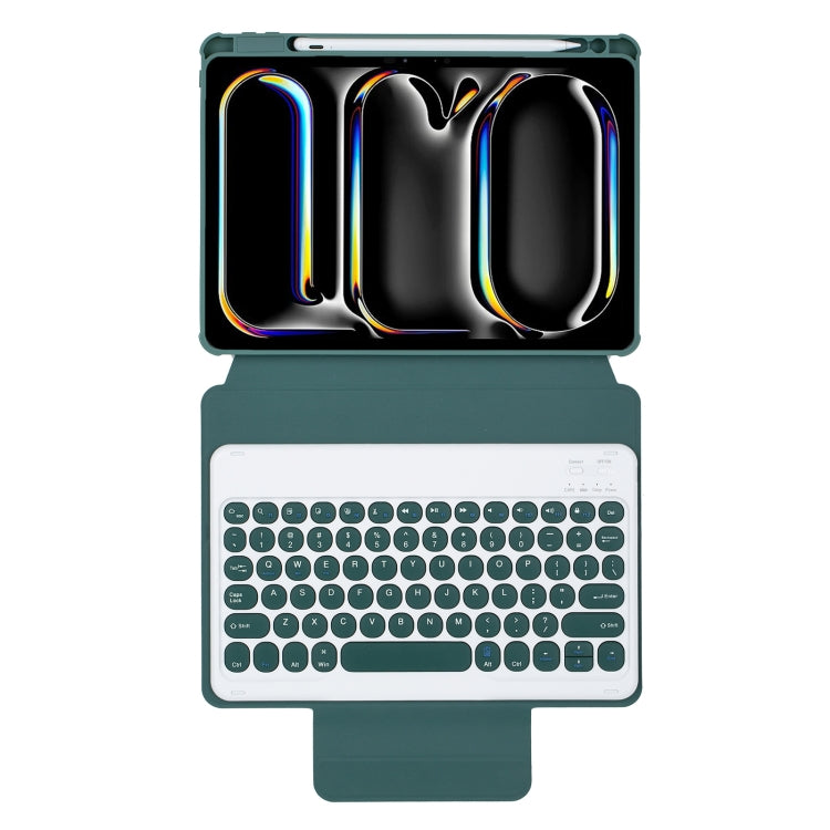 For iPad Pro 11 2024 YL13 360 Rotation Acrylic Transparent Round Keycap Bluetooth Keyboard Leather Case(Green)