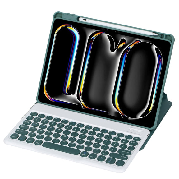 For iPad Pro 11 2024 YL13 360 Rotation Acrylic Transparent Round Keycap Bluetooth Keyboard Leather Case(Green)