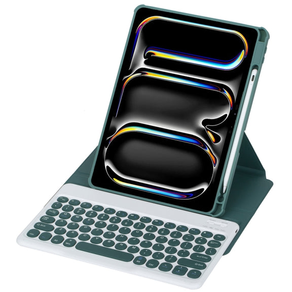 For iPad Pro 11 2024 YL13 360 Rotation Acrylic Transparent Round Keycap Bluetooth Keyboard Leather Case(Green)