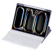 For iPad Pro 11 2024 YL13 360 Rotation Acrylic Transparent Round Keycap Bluetooth Keyboard Leather Case(Purple)