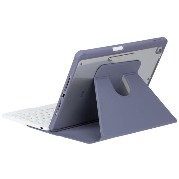 For iPad Pro 11 2024 YL13 360 Rotation Acrylic Transparent Round Keycap Bluetooth Keyboard Leather Case(Purple)